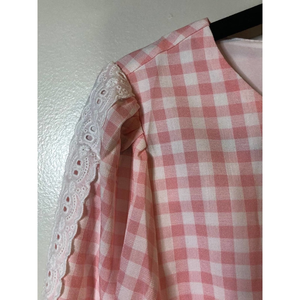 Pink Gingham Lace Girly Feminine Cottagecore Preppy Dress - Picture 6 of 10